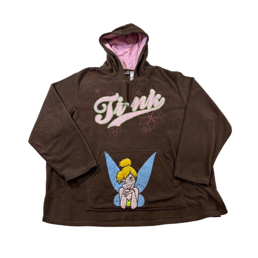 Disney Tinker Bell Fleece Hoodie 4X Brown Pink Tink Y2K Fairycore Plus Size